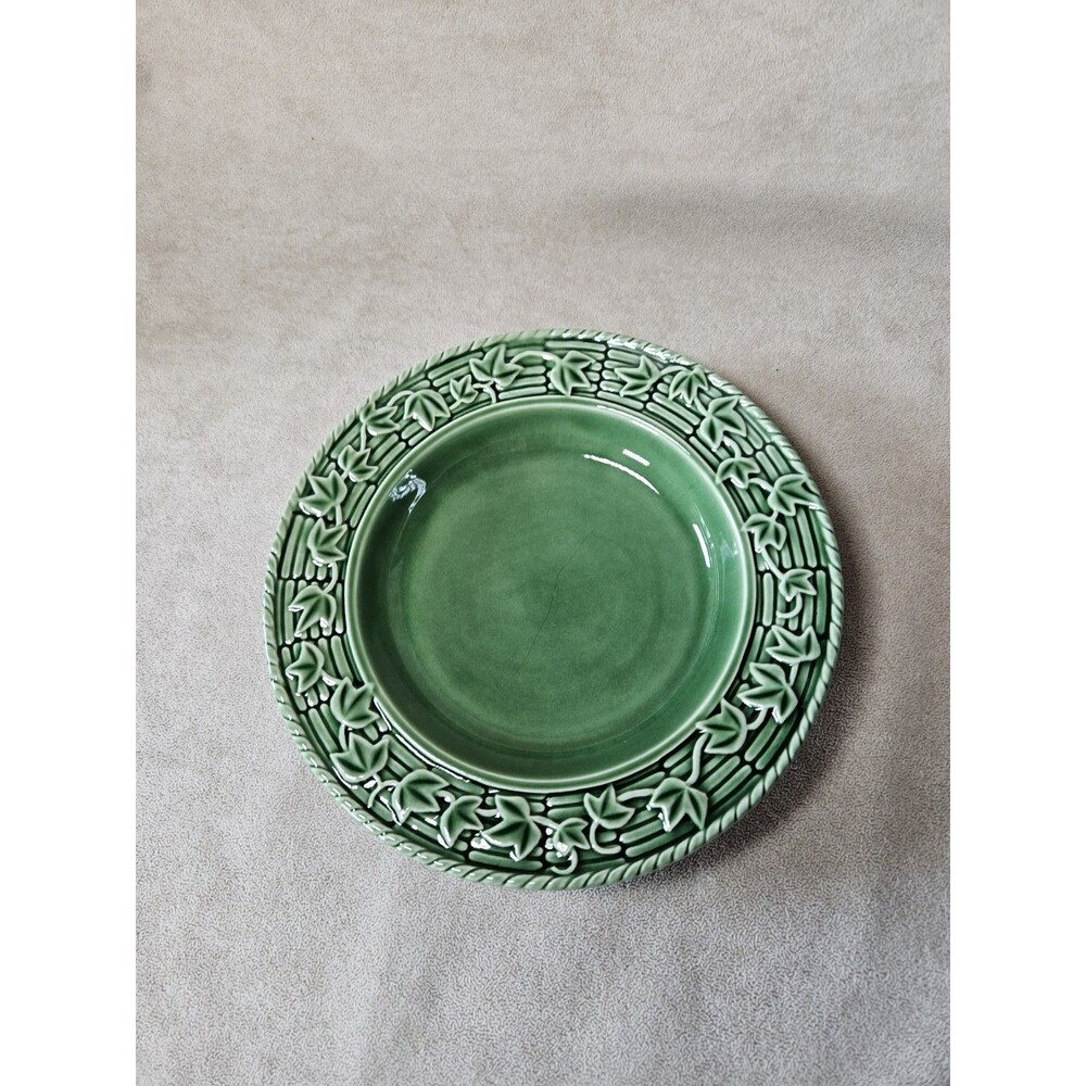 4 PIECES Vintage Ivy Basketweave Lattice Green Soup Bowls by Bordallo Pinheiro